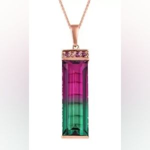 Watermelon Quartz, Orissa Rhodolite Garnet Pendant Necklace 20"